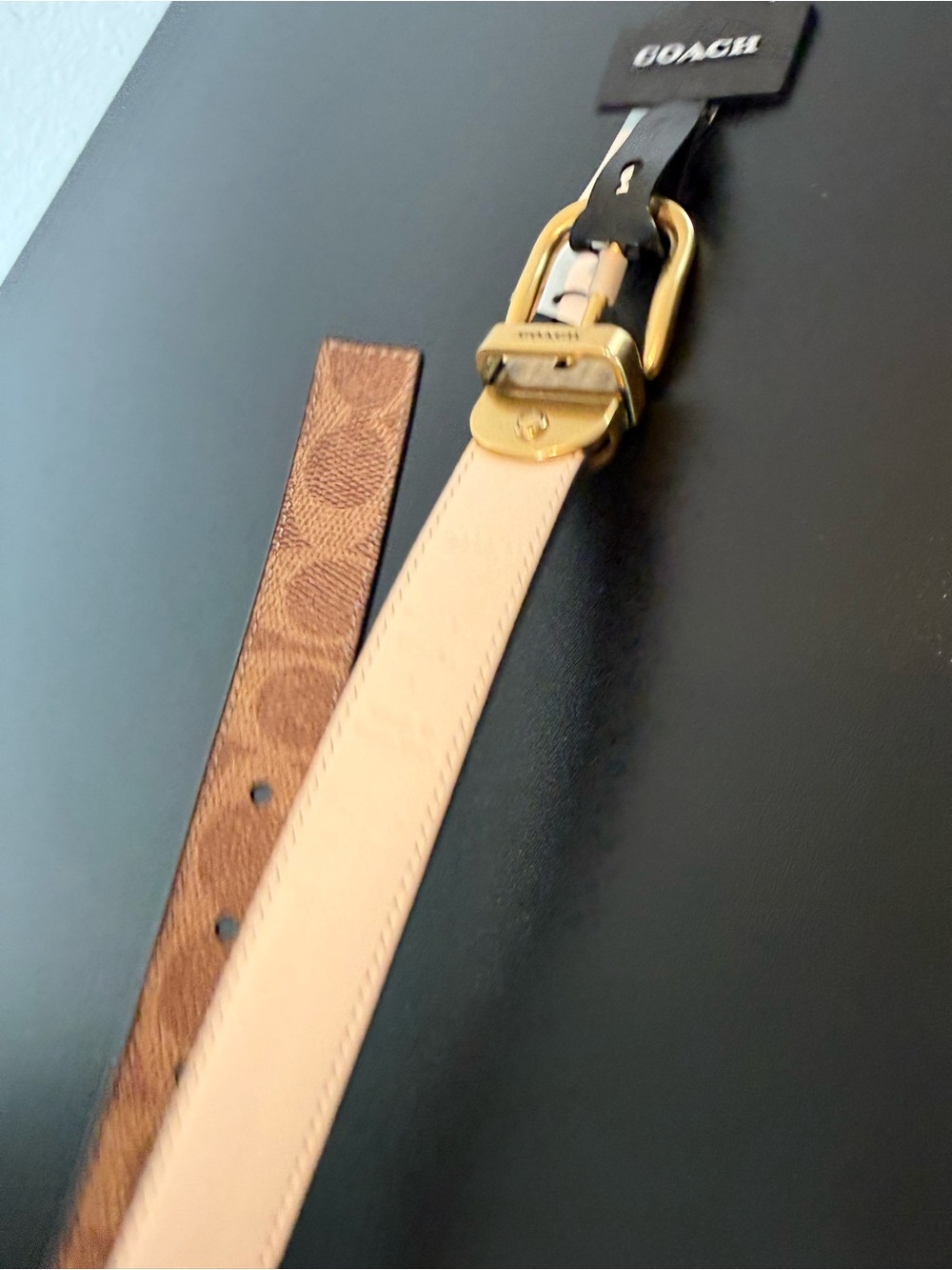 Coach Reversible White Leather & Signature Canvas Belt NWT Gold Hardware - Picture 5 of 7
